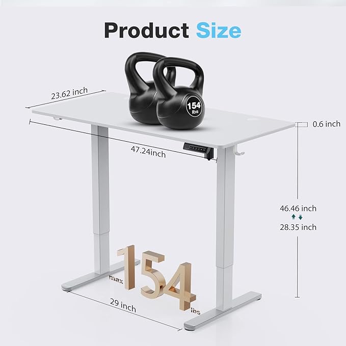 Sweetcrispy Electric Standing Desk, 48 x 24in Adjustable Height Electric Stand up Desk Standing Computer Desk Home Office Desk Ergonomic Workstation with 3 Memory Controller, White - LeafyLoom