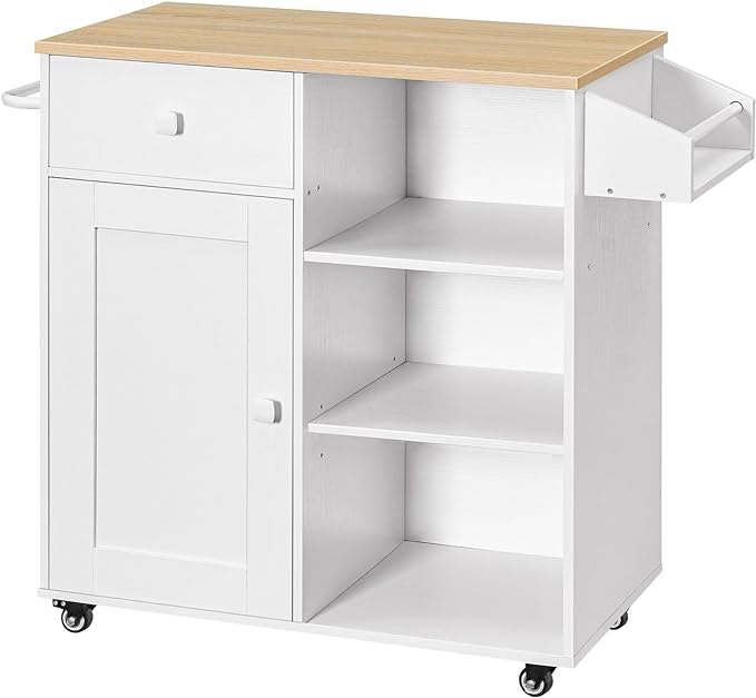 HOOBRO Kitchen Island, Storage Cabinet with Drawer, Kitchen Cart with Spice and Towel Rack, Saving Space, Easy Assembly, for Living Room, White and Natural WN12ZD01 - LeafyLoom
