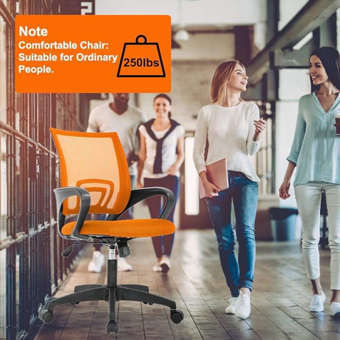 Home Office Chair Ergonomic Desk Chair Mesh Computer Chair with Lumbar Support Armrest Executive Rolling Swivel Adjustable Mid Back Task Chair for Women Adults (Orange) - LeafyLoom