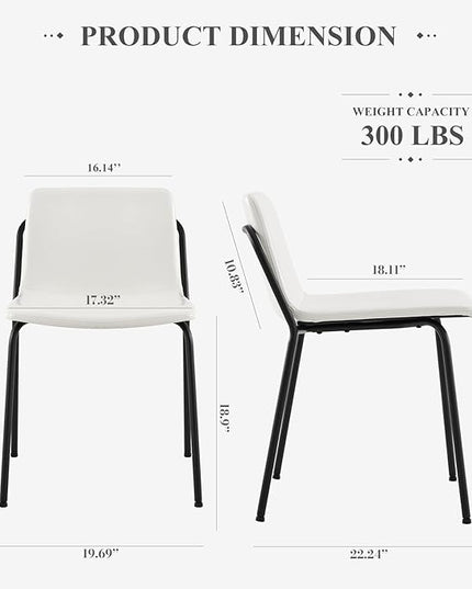 COLAMY PU Leather Dining Chairs Set of 6, Modern Dining Room Kitchen Side Chair with Metal Legs for Home/Living Room/Bedroom/Office, White - LeafyLoom