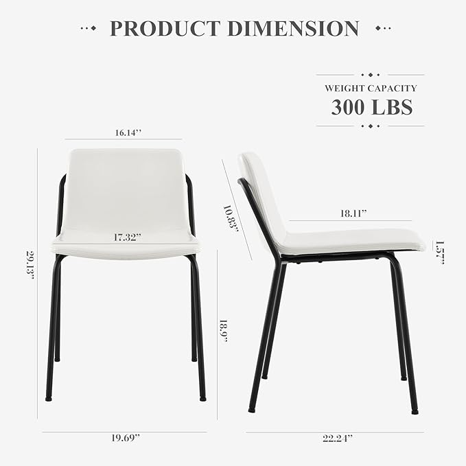 COLAMY PU Leather Dining Chairs Set of 6, Modern Dining Room Kitchen Side Chair with Metal Legs for Home/Living Room/Bedroom/Office, White - LeafyLoom