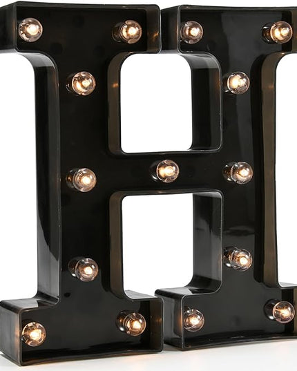 Light Up Black Alphabet Marquee Letters Sign LED Marquee Number Lights Sign for Night Light Home Bar Christmas Lamp Birthday Party Wedding Decoration H - LeafyLoom