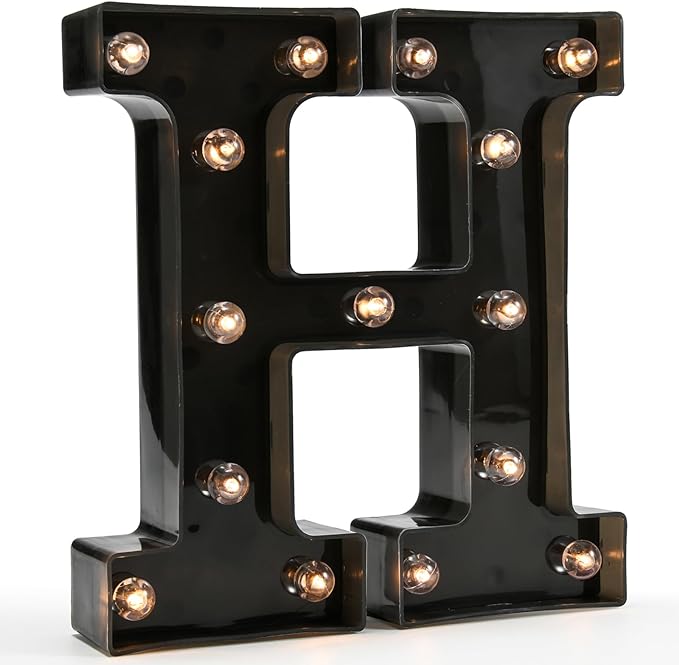 Light Up Black Alphabet Marquee Letters Sign LED Marquee Number Lights Sign for Night Light Home Bar Christmas Lamp Birthday Party Wedding Decoration H - LeafyLoom