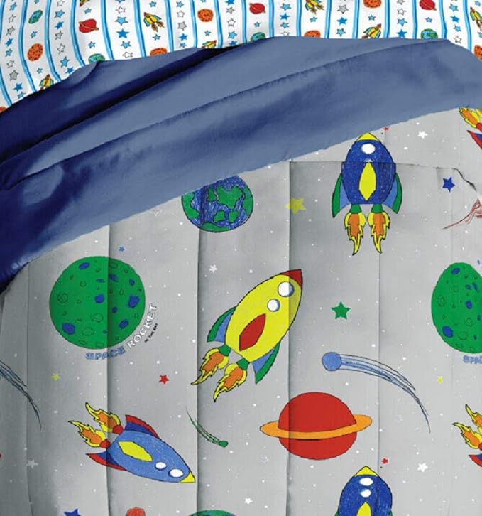 Dream Factory Space Rocket Ultra Soft Microfiber Comforter Set, Multi-Colored, Twin,2A745901MU - LeafyLoom