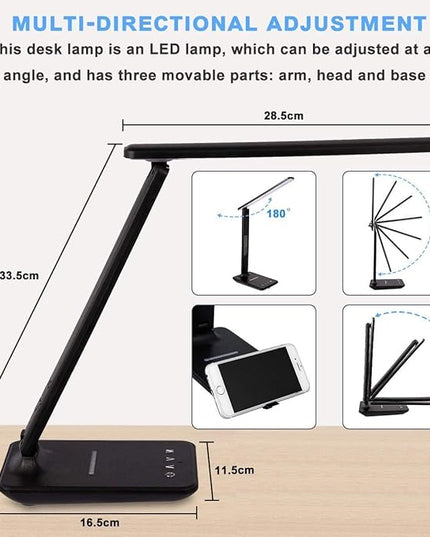 LED Desk Lamp, Dimmable Eye-Protecting Table Lamps with Night Light, USB Charging Port, 4 Color Temperature Modes, 5 Brightness Levels, 1H Timer, Touch Control for Home Office Bedroom (Black) - LeafyLoom