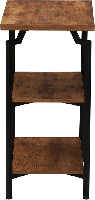 Household Essentials Crown Narrow 3 Shelf Open Storage Bookshelf Rustic Hickory Wood Grain and Black Metal - LeafyLoom