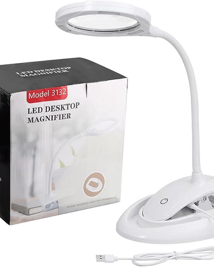 COLFULINE Magnifying Lamp 5X 10X, 2-in-1 Rechargeable Magnifying Glass with Light, LED Magnifying Light with Base & Clamp and Touch Button for Reading, Working, Crafts, 3 Adjustable Brightness - LeafyLoom