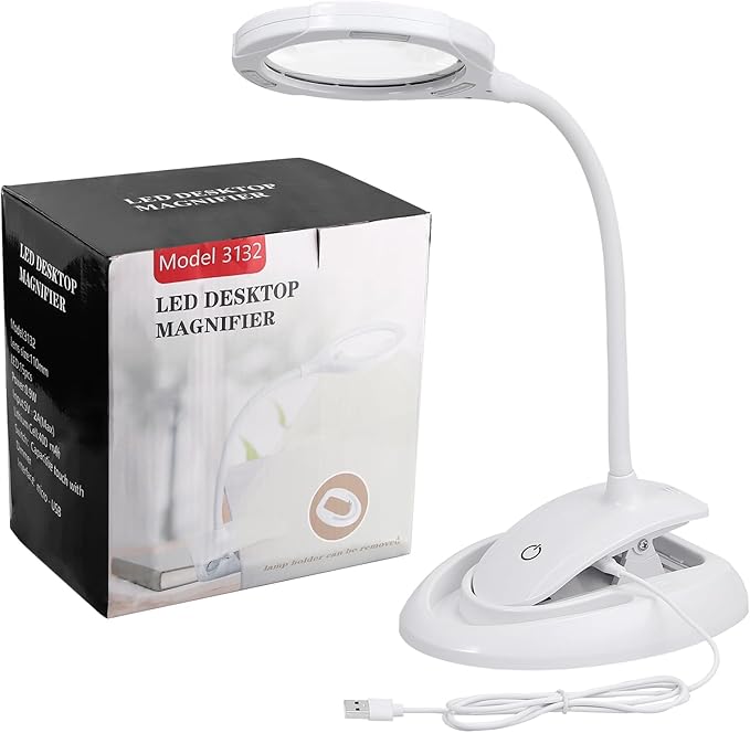 COLFULINE Magnifying Lamp 5X 10X, 2-in-1 Rechargeable Magnifying Glass with Light, LED Magnifying Light with Base & Clamp and Touch Button for Reading, Working, Crafts, 3 Adjustable Brightness - LeafyLoom