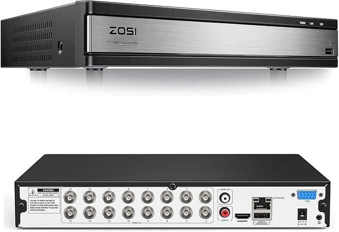 ZOSI H.265+ 16Channel 1080P 4-in-1 Hybrid Analog/AHD/TVI/CVI Security DVR Recorder for 960H/720P/1080P CCTV Security Surveillance Cameras,Remote Access, Motion Detection, Alert Push(No Hard Drive) ZOSI
