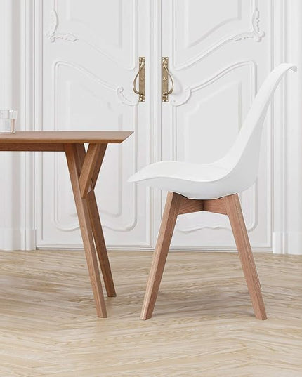 CangLong Mid Century Modern Side Chair with Wood Legs for Kitchen, Living Dining Room, Pack of 1, White (KU-191226) - LeafyLoom