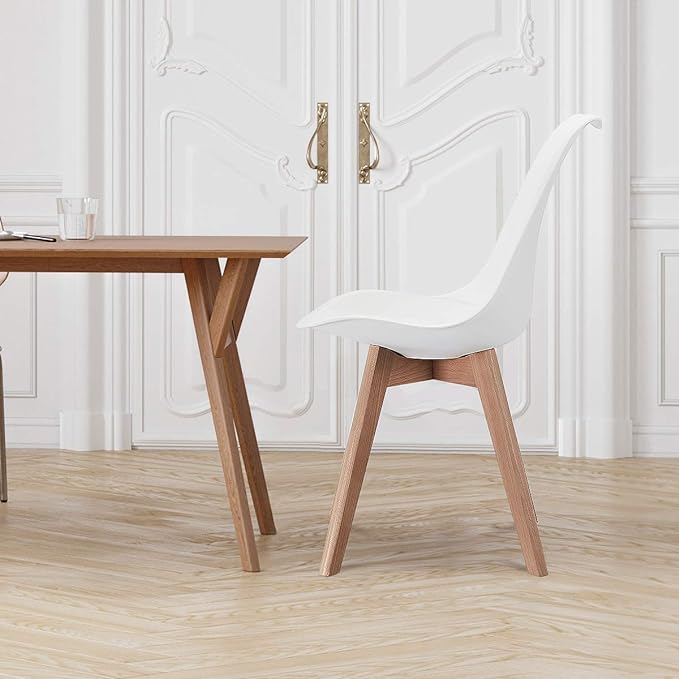 CangLong Mid Century Modern Side Chair with Wood Legs for Kitchen, Living Dining Room, Pack of 1, White (KU-191226) - LeafyLoom