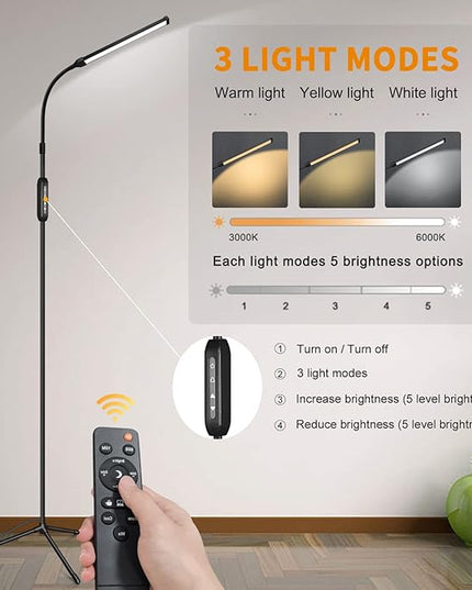 Led Floor Lamp for Eyelash Extensions Craft Task Floor Standing Light Adjustable Gooseneck Dimmable lash Reading Floor Lamp for Bedroom Office Black - LeafyLoom