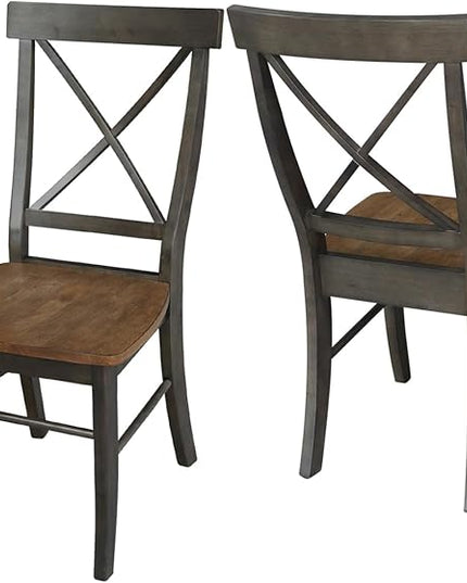 International Concepts X-Back Dining Chair, Height, Hickory/Washed Coal - LeafyLoom
