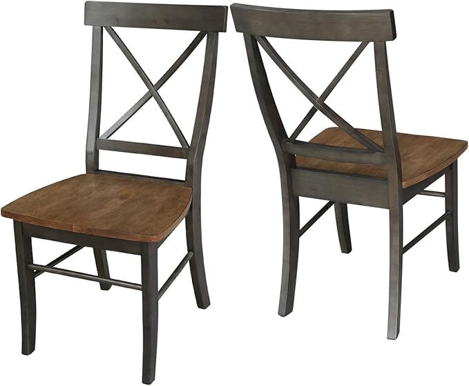 International Concepts X-Back Dining Chair, Height, Hickory/Washed Coal - LeafyLoom