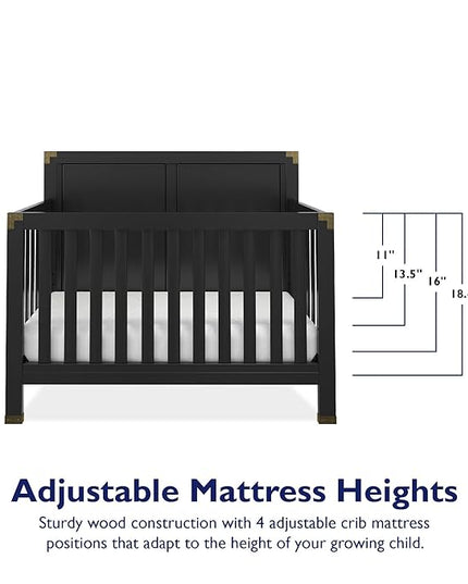 Baby Relax Miles 5-in-1 Convertible Crib, Solid Pine Wood, Black - LeafyLoom