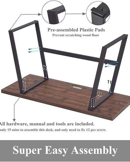BON AUGURE Computer Desk, Modern Simple Wood Home Office Desk, Wood and Metal PC Writing Workstation, Walnut Sturdy Home Office Desks (55 Inch, Rustic Oak) - LeafyLoom