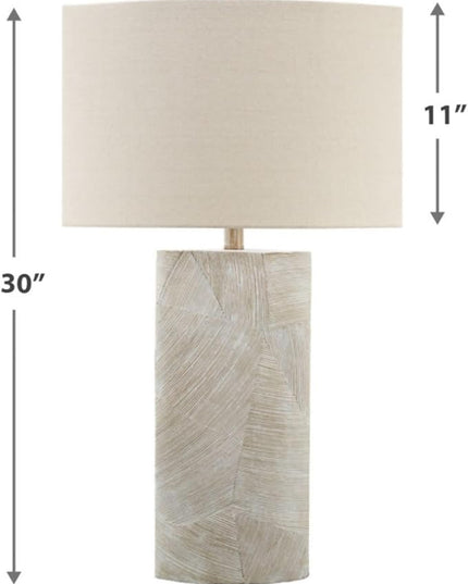 Signature Design by Ashley Bradard 30" Contemporary Ceramic Detailed Table Lamp, Ivory Whitewash - LeafyLoom