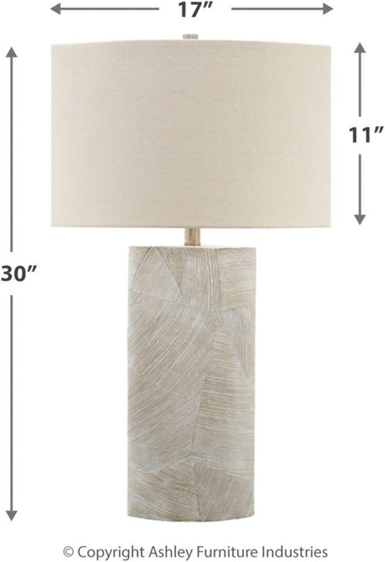Signature Design by Ashley Bradard 30" Contemporary Ceramic Detailed Table Lamp, Ivory Whitewash - LeafyLoom