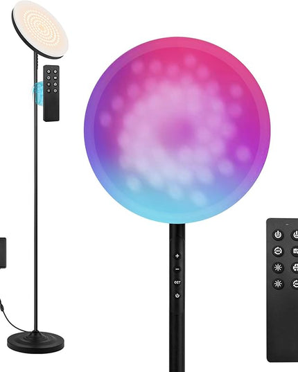 Floor Lamp, 36W/3600LM Bright Floor Lamp with Remote Control, RGB Color Changing Torchiere Floor Lamp, Stepless Adjust Color Temperatures & Brightness for Bedroom and Play Room - LeafyLoom