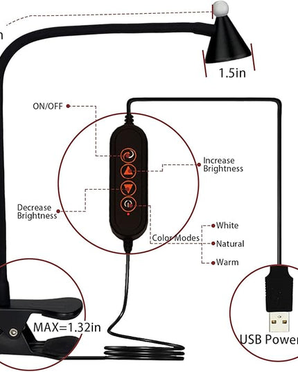LED Desk Lamp with Clamp,Reading Light with Long Flexible Gooseneck,Clamp Light for Reading,Bed Lights for Headboard,Book Light for Kids with 30 Adjustable Color Modes,Clamp Lamp for Home, Black - LeafyLoom