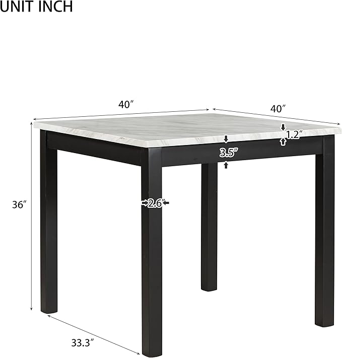 5-piece Counter Height Dining Set One Faux Marble Table and 4 Upholstered-Seat Chairs for Kitchen and Living Room Furniture, Blue - LeafyLoom