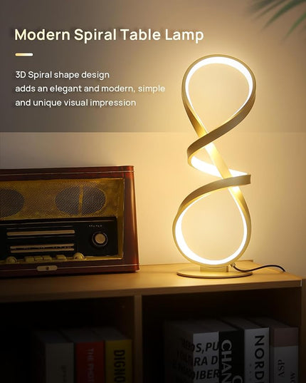 Modern Desk Lamp, LED Touch Dimmable Spiral Table Lamp, 3 Color Temperature Contemporary Nightstand Lamp, Unique Bedside Lamp for Living Room, Bedroom, Cool Lamps for Ideal Gift, Gold - LeafyLoom