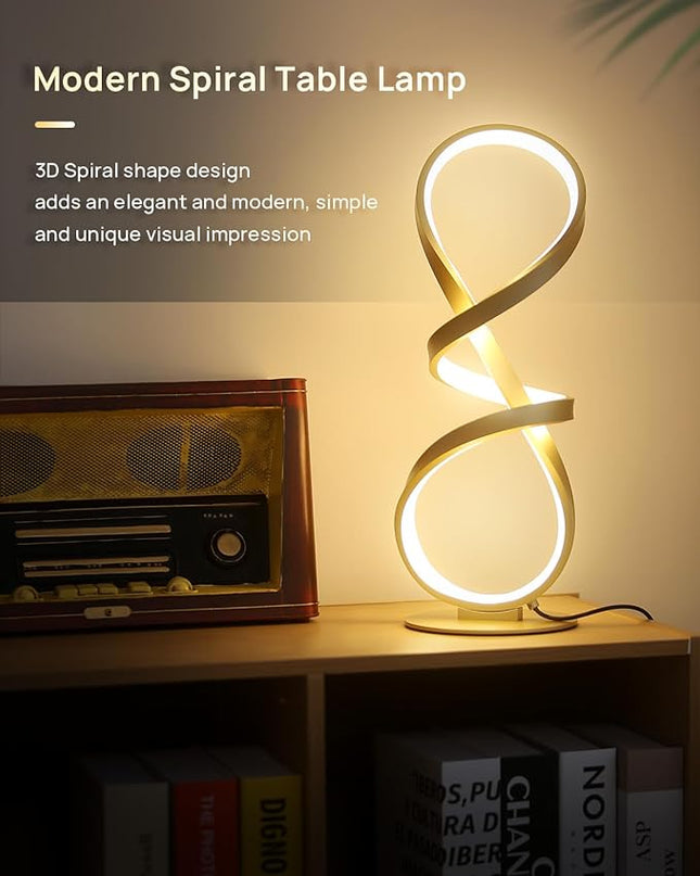 Modern Desk Lamp, LED Touch Dimmable Spiral Table Lamp, 3 Color Temperature Contemporary Nightstand Lamp, Unique Bedside Lamp for Living Room, Bedroom, Cool Lamps for Ideal Gift, Gold - LeafyLoom
