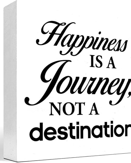 Motivational Wood Box Sign Desk Decor,Happiness is a Journey not a Destination Wood Plaque Signs,Rustic Wooden Block Sign Decor for Home Office Shelf Table Decoration C1081 - LeafyLoom