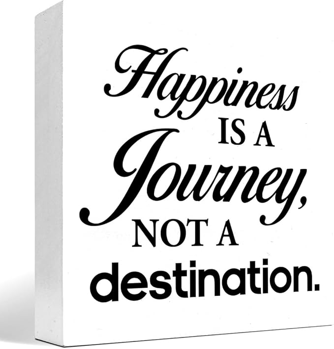 Motivational Wood Box Sign Desk Decor,Happiness is a Journey not a Destination Wood Plaque Signs,Rustic Wooden Block Sign Decor for Home Office Shelf Table Decoration C1081 - LeafyLoom