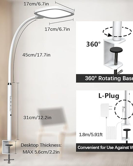 Hapfish LED Desk Lamps for Home Office, Clamp Desk Video Conference Light for Computer Zoom Meetings, Dimmable, Top Bright, Rotatable, Large Lighting Area, Clip on Table Lamp for Monitor, Study, Work - LeafyLoom