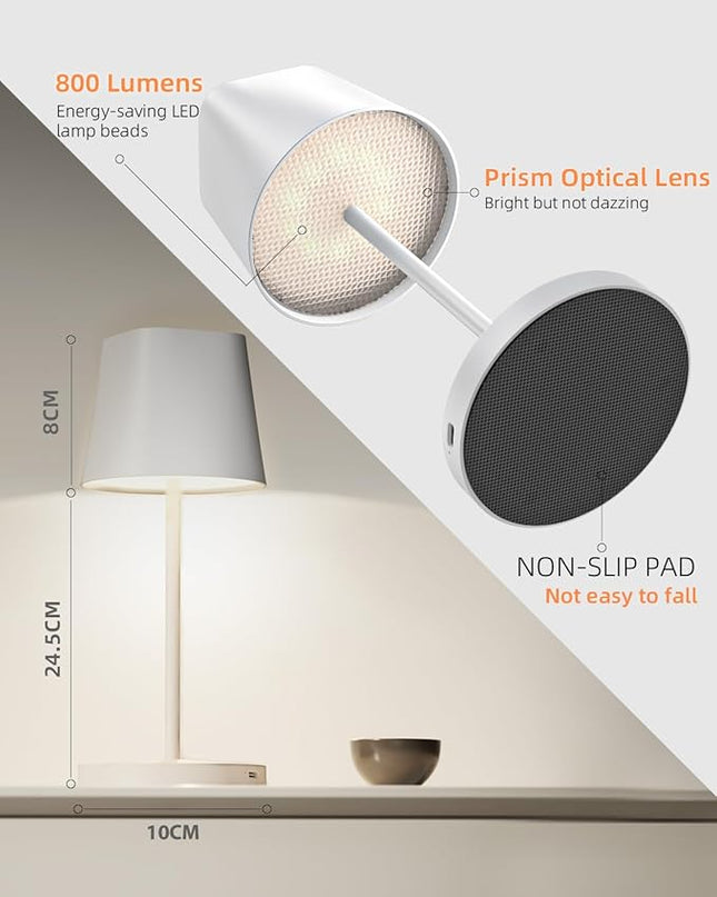 Quntis 2 Pack Cordless Rechargeable Table Lamp, Battery Powered LED Desk Lamp, Stepless brightness dimming, Touch Dimmable Table Lamp for Bedroom Restaurant Outdoor, White - LeafyLoom