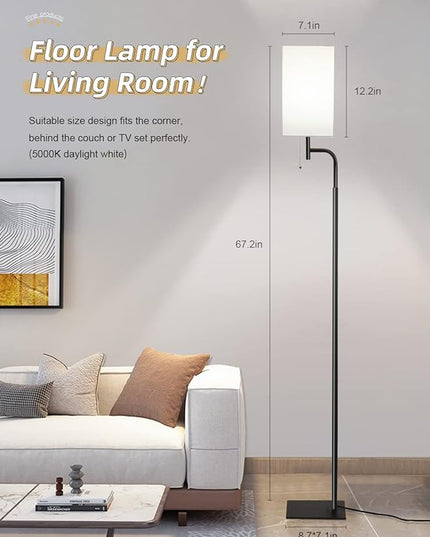 Floor Lamps for Living Room, 3 Color Temperatures Tall Lamp, Modern Standing Lamp for Bedroom, Square Linen Shade, Minimalist Pole Lamp for Office Kids Room Working Reading - LeafyLoom