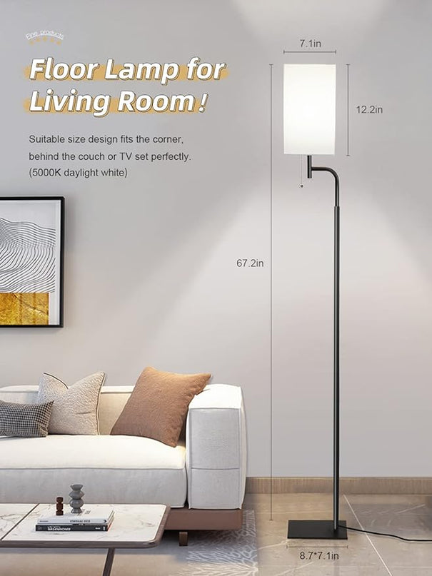 Floor Lamps for Living Room, 3 Color Temperatures Tall Lamp, Modern Standing Lamp for Bedroom, Square Linen Shade, Minimalist Pole Lamp for Office Kids Room Working Reading - LeafyLoom