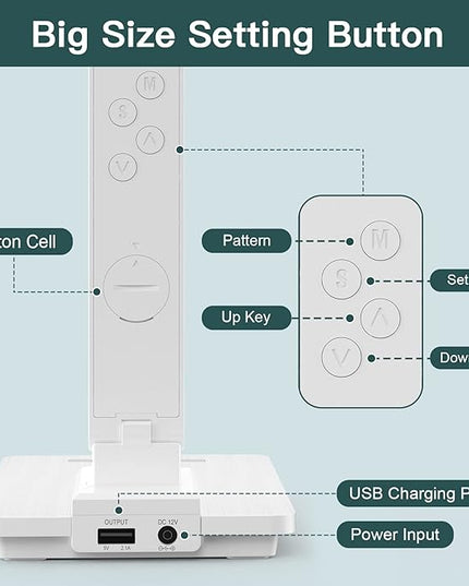 LAOPAO LED Desk Lamp with Wireless Charger, USB Charging Port, Sliding Dimmable Auto Timer Table Lamp with Night Light, Desk Lights with Clock for Study Reading Home Office - LeafyLoom