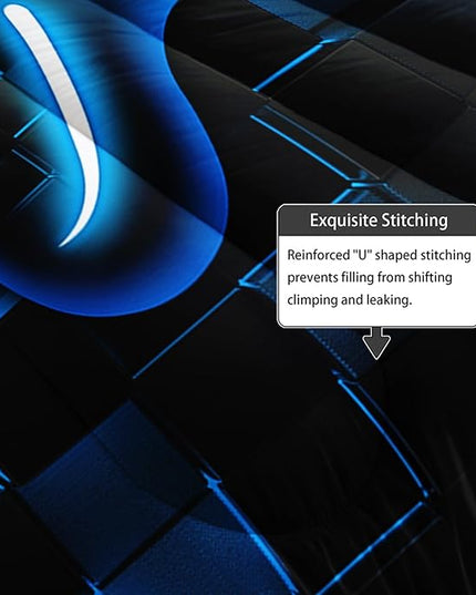 Axolotl Gamepad Comforter Set Twin Size,Blue Grid Print Bedding Set,Boys Gaming Console Comforter Set,Modern Gaming controller Geometry Bedding Set for Adult Teens Men,1 Quilt 2 Pillowcases,Blue Black - LeafyLoom