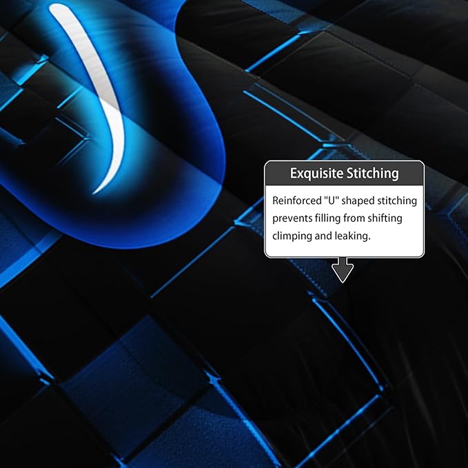 Axolotl Gamepad Comforter Set Twin Size,Blue Grid Print Bedding Set,Boys Gaming Console Comforter Set,Modern Gaming controller Geometry Bedding Set for Adult Teens Men,1 Quilt 2 Pillowcases,Blue Black - LeafyLoom