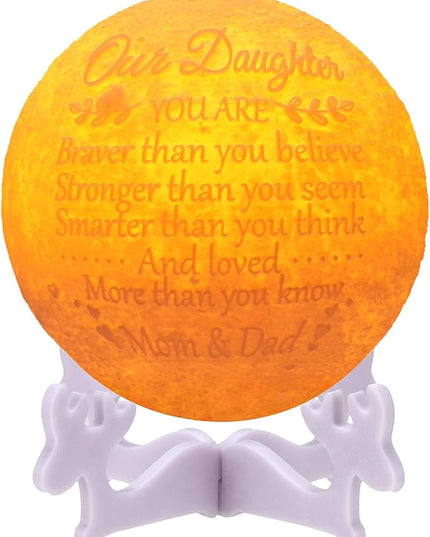 Personalized Gifts Engraved 3D Star Moon Lamp Night Light for Kids with Wood Stand,Cool Lamps to Teenage Girl Room Decor,Daughter Gifts Nightlight for Children from Dad Mom - LeafyLoom