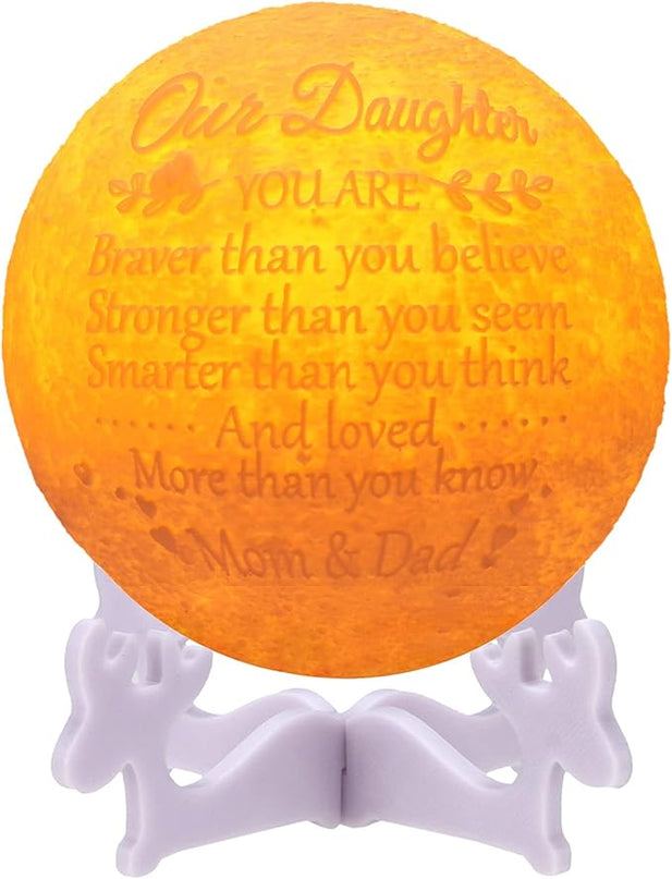 Personalized Gifts Engraved 3D Star Moon Lamp Night Light for Kids with Wood Stand,Cool Lamps to Teenage Girl Room Decor,Daughter Gifts Nightlight for Children from Dad Mom - LeafyLoom
