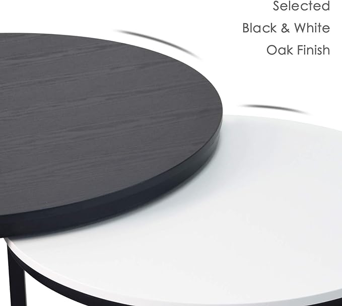 Usinso Round Coffee Tables,2 Round Nesting Table Set Circle Coffee Table with Storage Open Shelf for Living Room Modern Minimalist Style Furniture Side End Table of Stable(Black & White) - LeafyLoom