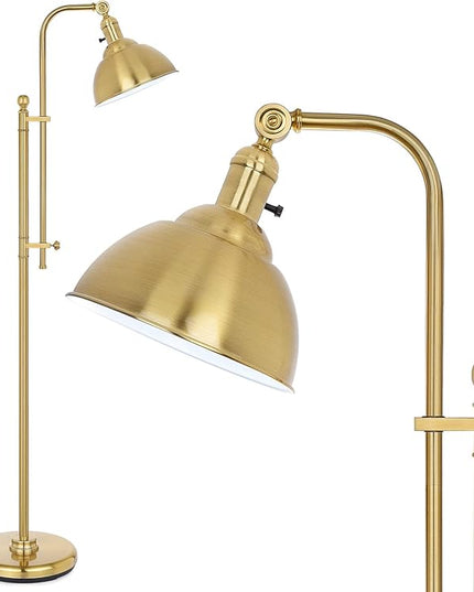 Gold Floor Lamp, 3 Color Temperature Standing Tall Pole Lamps, Adjustable Height & Head Reading Lamp, Industrial Floor lamps for Living Room, Bedroom, Office - LeafyLoom
