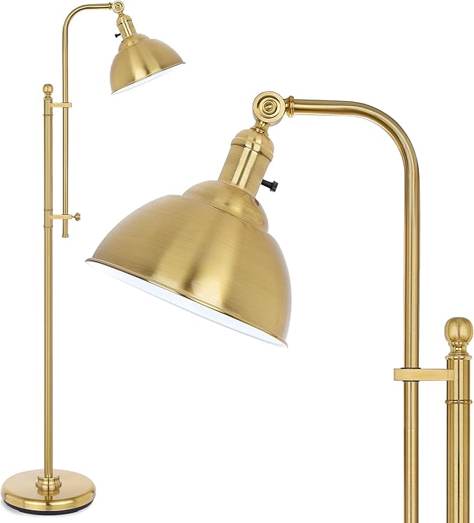 Gold Floor Lamp, 3 Color Temperature Standing Tall Pole Lamps, Adjustable Height & Head Reading Lamp, Industrial Floor lamps for Living Room, Bedroom, Office - LeafyLoom