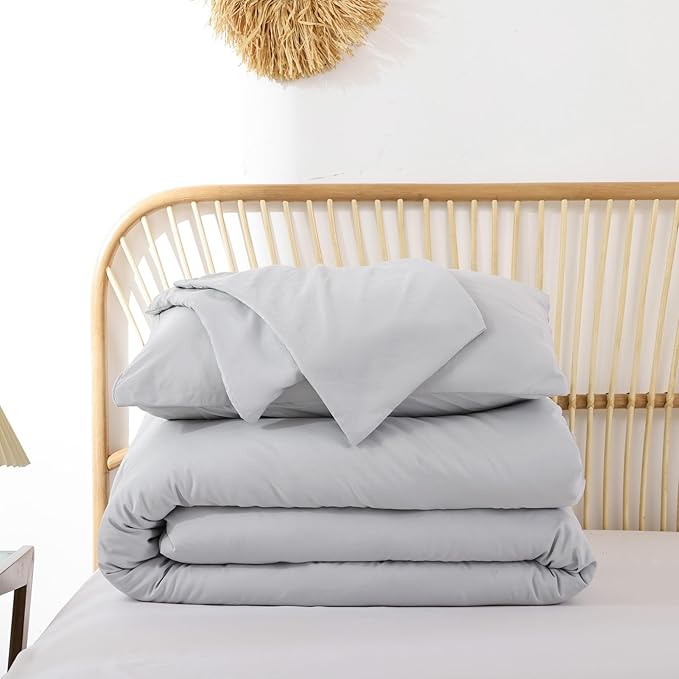 ROSGONIA Oversized King Comforter Light Gray, 3pcs (1 Grey Comforter & 2 Pillowcases), Soft Lightweight Oversized King Size Comforter Sets Bedding - LeafyLoom