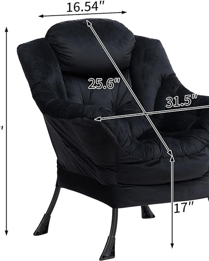 HollyHOME Modern Fabric Large Lazy Chair, Accent Oversized Comfy Reading Chair, Thick Padded Cozy Lounge Chair with Armrest, Steel Frame Leisure Sofa Chair for Living Room, Bedroom, Dorm, Black - LeafyLoom