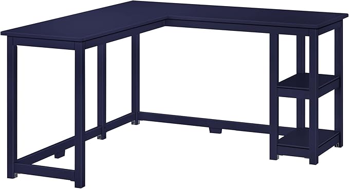 Max & Lily Solid Wood Corner Desk, 55 x 55 Inches, Blue - LeafyLoom