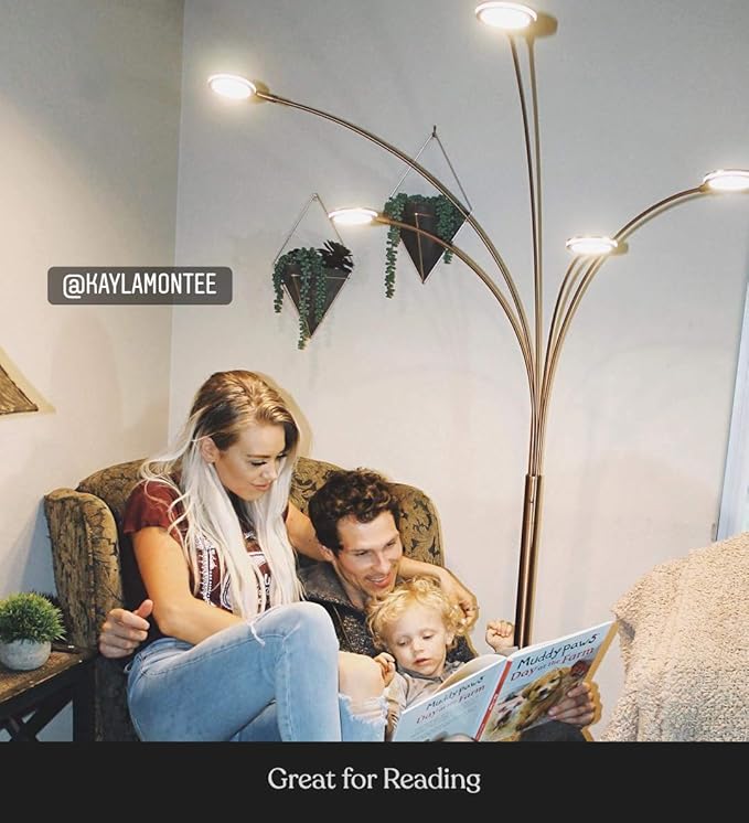 Brightech Orion Arc Floor Lamp for Living Room, Tree Floor Lamp with 5 Adjustable Arms, Multi-Head Standing Lamp with Flexible Rotating LED Lights for Bedroom, Dorm - Bright Hanging Lighting - Bronze - LeafyLoom