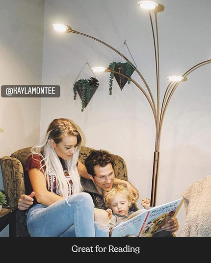 Brightech Orion Arc Floor Lamp for Living Room, Tree Floor Lamp with 5 Adjustable Arms, Multi-Head Standing Lamp with Flexible Rotating LEDs for Bedroom, Dorm - Bright Hanging Lighting - Satin Nickel - LeafyLoom