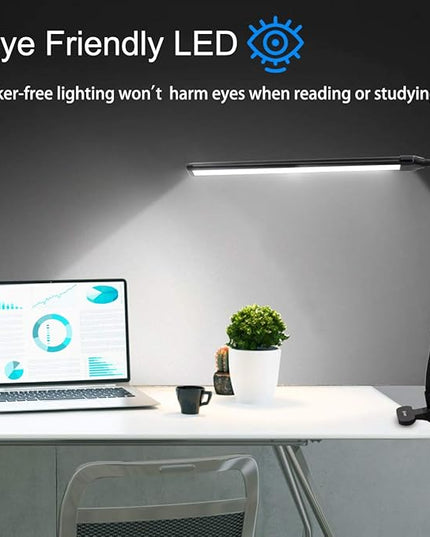 Clamp on Lamp, Clip Light, Desk Lamps 3 Color Temperature Setting, 10 Brightness Levels, 2m USB Cord Power Supply and AC Adapter Included, Pack of 2 (Black) - LeafyLoom