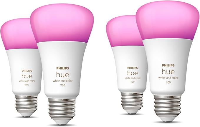 Philips Hue 75W A19 White and Color Ambiance LED Smart Color-Changing Bulb - Pack of 4 - E26 Indoor - Control with Hue App - Compatible with Alexa, Google Assistant, and Apple Homekit PhilipsHue