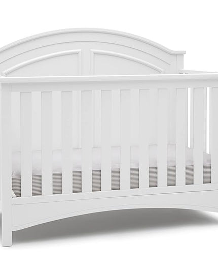 Delta Children Perry 6-in-1 Convertible Crib - Greenguard Gold Certified, Bianca White + Simmons Kids Radiant Sky Dual Sided Baby Crib Mattress and Toddler Mattress (Bundle) - LeafyLoom