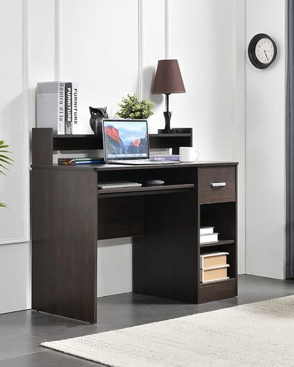 ROCKPOINT Axess Computer Keyboard Tray and Drawer Small Home Office Bedroom, Homework and School Studying Writing Desk for Student with Storage,Chocolate - LeafyLoom